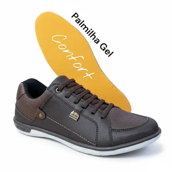 Tênis Casual Masculino Couro Ecológico Sapatênis Cano Médio Conforto