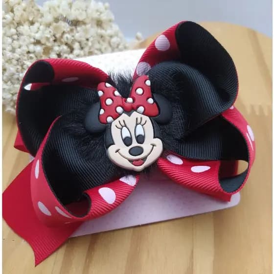 Laço Infantil Temático da Minnie/ Rosa/Vermelho