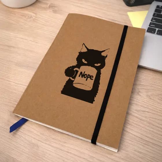 Caderno Sketchbook Gato Nope Caneca A5 Kraft | Divertido
