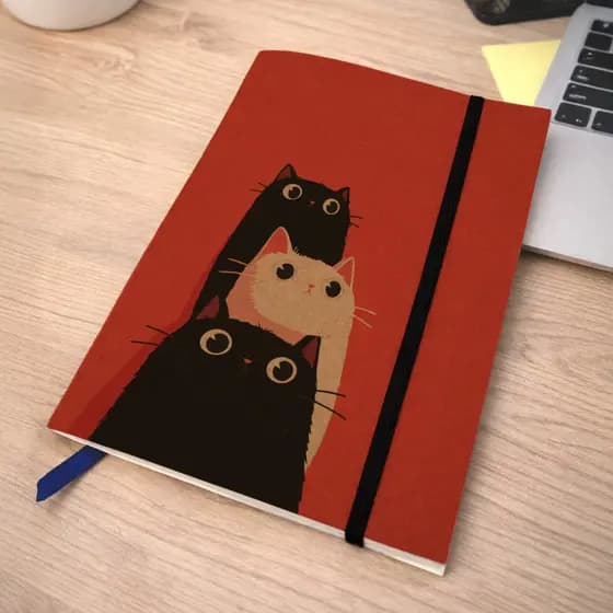 Caderno Sketchbook Gatos Empilhados A5 Kraft com Elástico