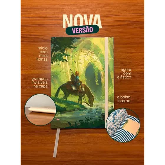 Caderneta Flex A5 Soft Touch com Elástico e Bolso Interno | 50 folhas | Zelda, Link e Epona