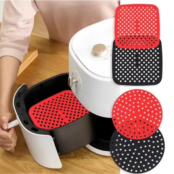 Forro Tapete em Silicone Para Air Fryer Fritadeira Elétrica Quadrado ou Redondo Vermelho Preto