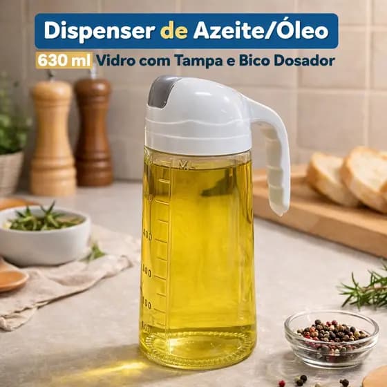 Dispenser de Azeite Óleo 630 ml Vidro com Tampa e Bico Dosador, porta azeite, porta óleo, galheteiro