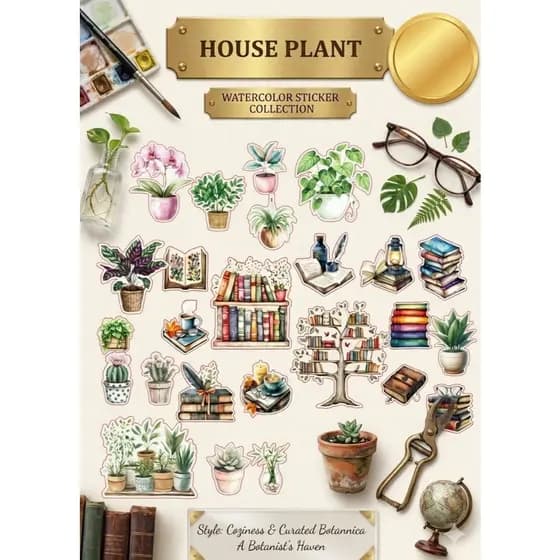 Kit de Adesivos Sticker Tema House Plant Para Scrapbook Planner Bullet Journal Agenda Estética Botânica Natureza Plantas