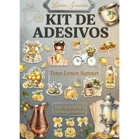 Kit de Adesivos Sticker Tema Lemon Summer Para Diário Scrapbook Agenda Planner Bullet Journal Limão Siciliano 27 a 54 Un