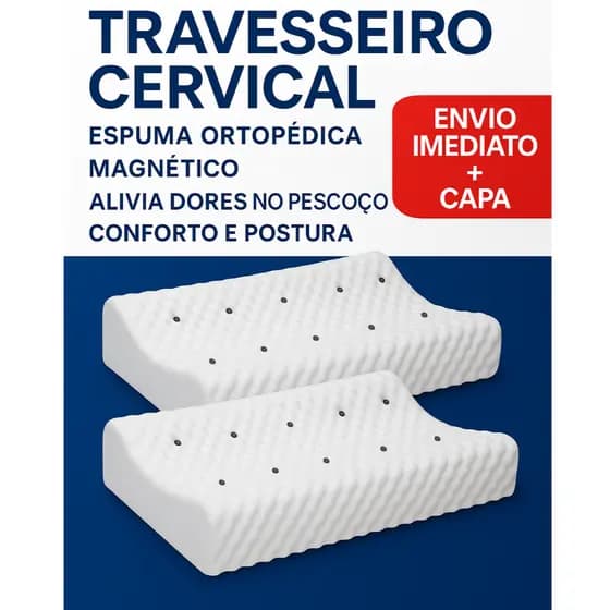 Travesseiro Cervical Magnético Anatômico Conforto Para Pescoço Dormir Melhor Com Capa