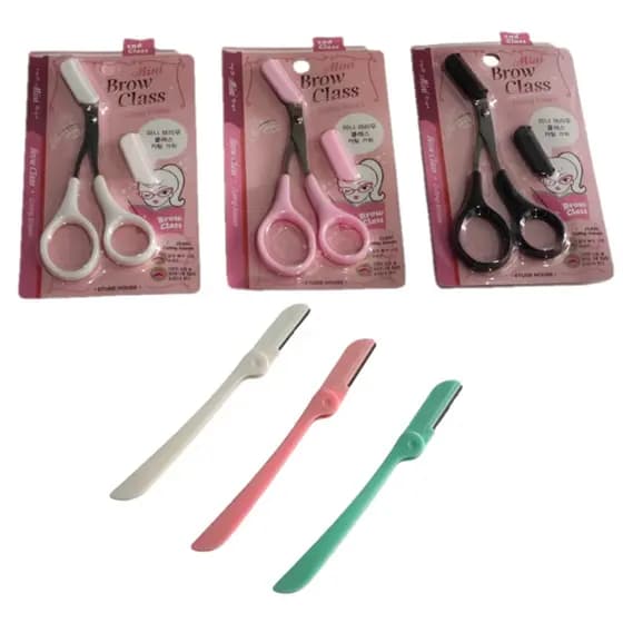 Kit Tesoura de Sobrancelha com Pente + Navalha Dobrável aparador