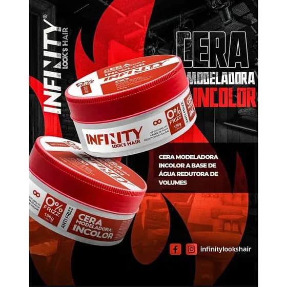 Cera Modeladora incolor vermelha efeito água 160g infinity - Anti Frizz Alta Fixação Efeto Brilho - original
