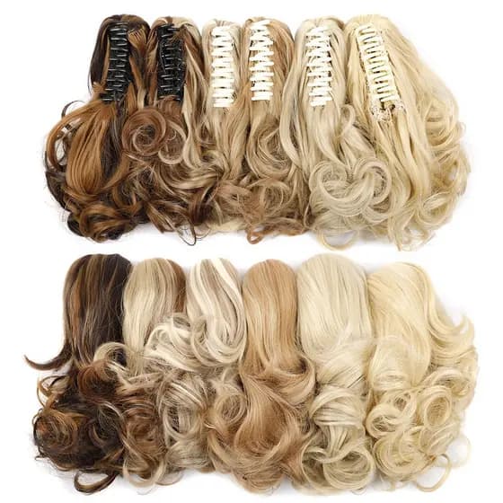 Aplique Cabelo Orgânico Rabo de Cavalo Ondulado Curto fio sem brilho com Piranha