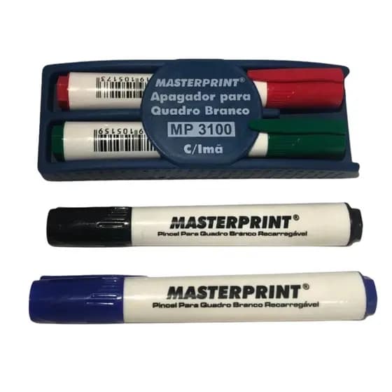 4 Pincéis Para Quadro Branco Recarregável e Apagador Para Quadro Branco Masterprint