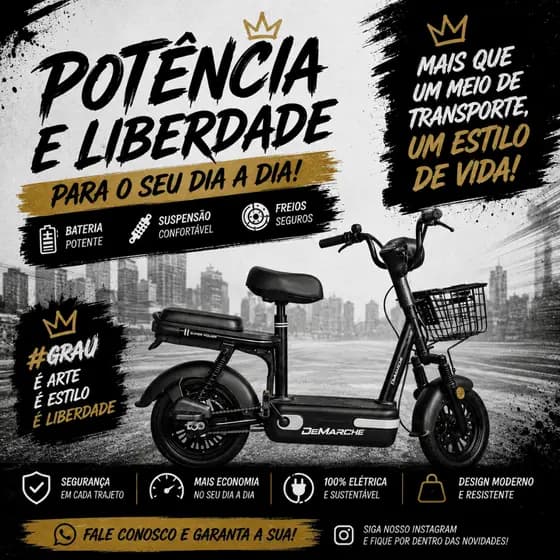 Bicicleta Elétrica Sem CNH Scooter 14 Demarche preta/cinza 400w Ideal Para o Dia a Dia