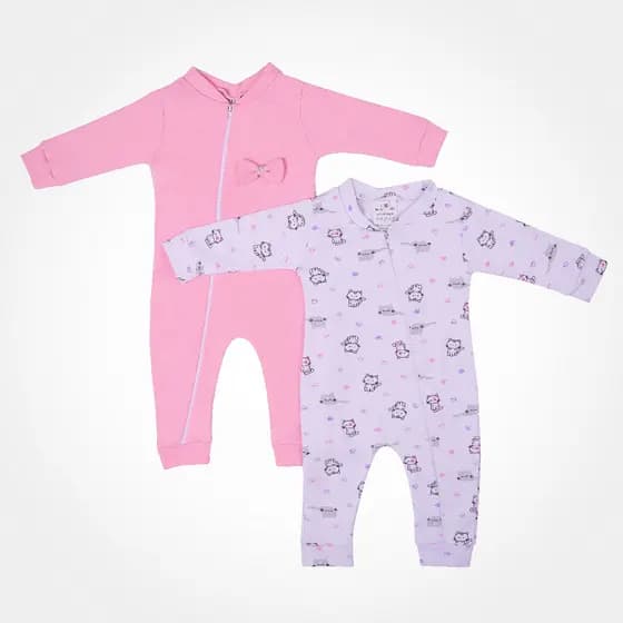 Kit 2 Macacão Para Bebe Menina Feminino Gatinha em Algodão dia a dia Confortavel