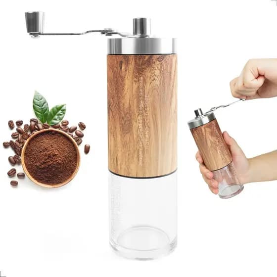 Moedor De Café Manual Madeira E Inox Ajuste Moagem Cerâmica