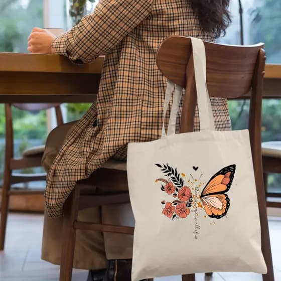 Bolsa Ecológica Ecobag Estampa Borboleta Escrita Cores Lindas e Vibrantes Estilo e Conforto Sacola