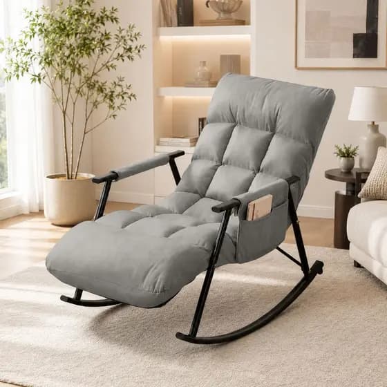 Poltrona Balanço Espreguiçadeira Lazy Confortável com 3 Níveis de Regulagem Reclinável Porta Objetos