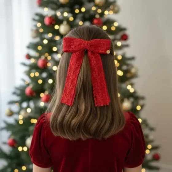 Laço de Cabelo Grande com Ponta em Renda – Detalhe Dourado – Infantil, Juvenil e Adulto