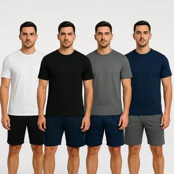 Kit 4 Camisetas + 4 Bermudas Básica Lisa Conjunto Esporte Academia Leve