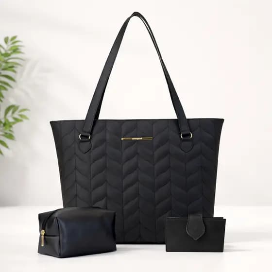 Kit Bolsa Sacola Feminina de Ombro Grande Bordada Necessaire e Carteira Espaçosa Trabalho Faculdade