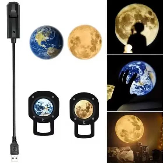 Luminária Leitura E Projetor Terra Ou Lua Usb Led Decoração