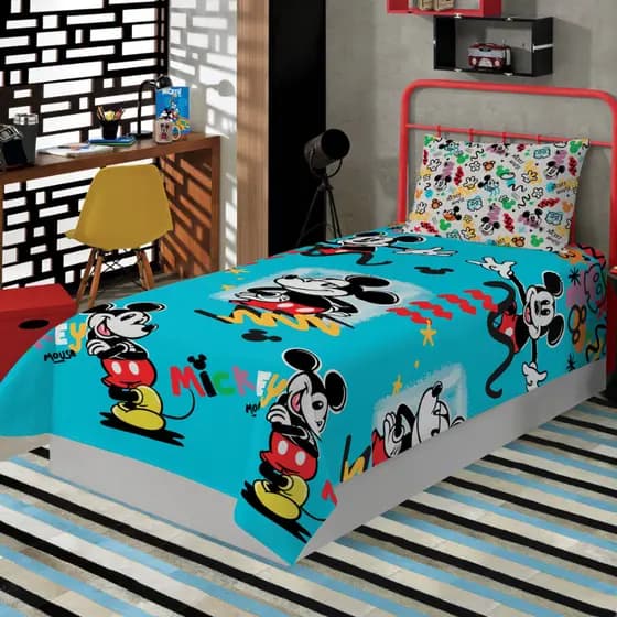 Jogo de Lençol Solteiro Infantil Menino Mickey 2 Peças