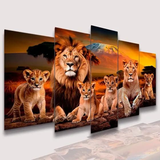 Conjunto Quadros DecorativosAlta Resolução Mosaico Leão Paisagem Frases Flores Cristão Sala Quarto