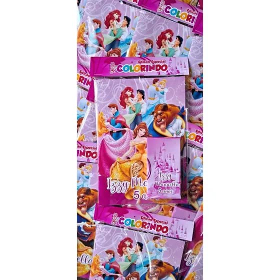 20 unidades de Kit colorir livrinho Principies e Princesas + giz + Lapela, já embalados - Lembrancinha - Festa Infantil