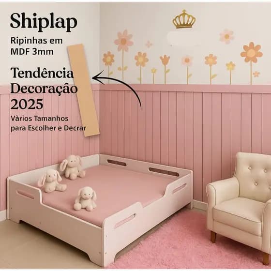 Kit Ripas Ripado Shiplap Retangular Decorativo MDF Cru 3mm Ripinhas Tendência Madeira Painel Parede
