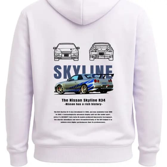 Moletom Skyline Drift JDM Estampado Capuz Canguru Flanelado Grosso