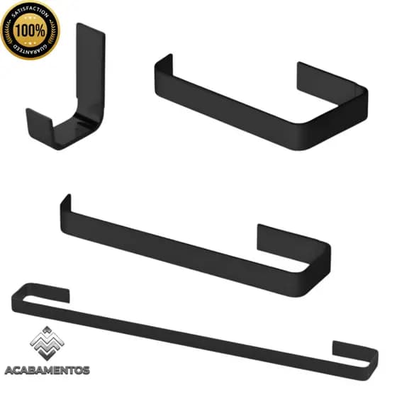 Kit Acessórios Para Banheiro Luxo Casa Moderna Preto Fosco 4 Peças