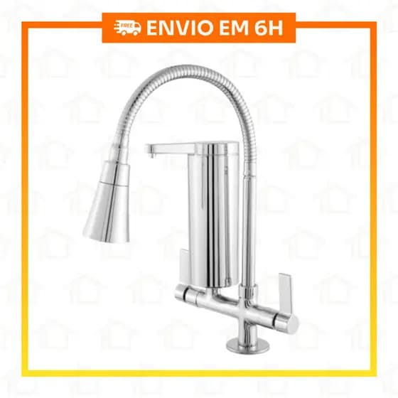 Torneira Gourmet para Cozinha Flexivel Luxo Parede Bancada Cromada Abs