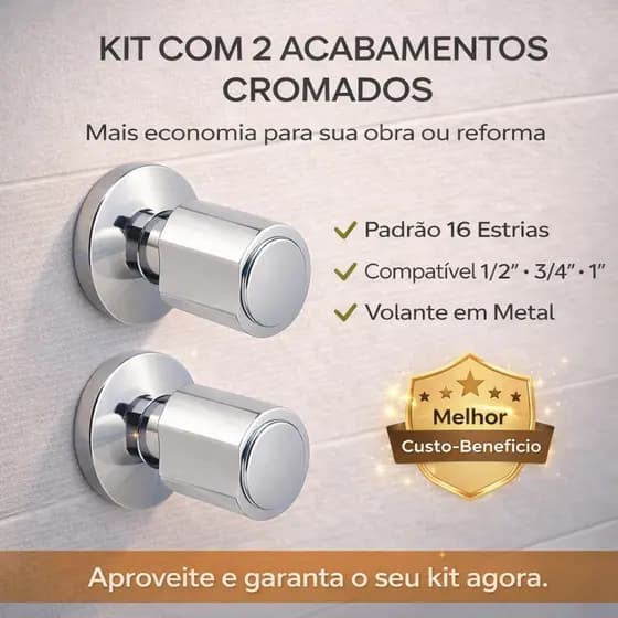 Acabamento para Registro Padrão Deca 16 Estrias 1/2 3/4 C40 Redondo Cromado Metal