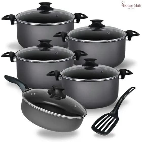 Jogo De Panelas Caçarolas 16 a 22 e Frigideira Alta 24 cm Com 5 Camadas De Antiaderente Teflon Grafite