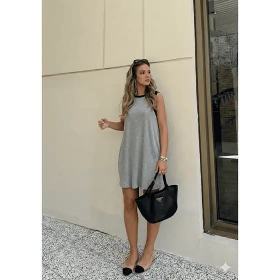 Luma Shop Vestido Feminino Malha Canelada Premium Bicolor Verão P ao G