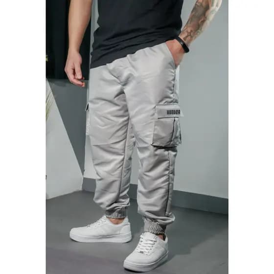 Calça Cargo Corta Vento Jogger Unisex Masculina Cinza Skate