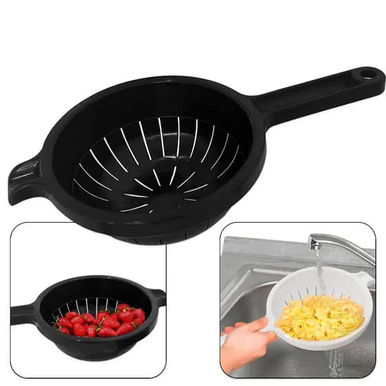 Escorredor Multiuso Preto ou Branco Com Cabo Alça Multiuso para Frutas, Arroz, Massas, Macarrão, etc