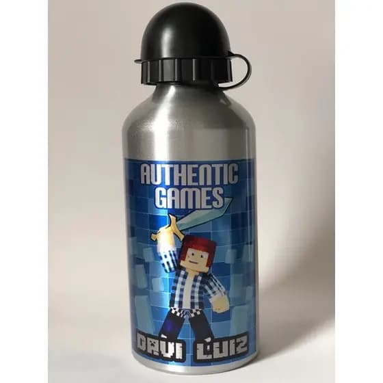 Garrafa Minecraft com nome, Squeeze Aluminio 500ml, Garrafa Authentic Games
