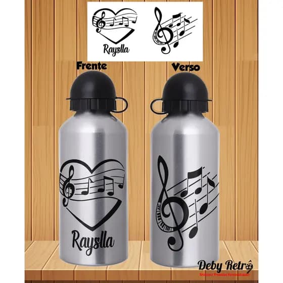 Garrafa com tema Música, Garrafa com notas musicais, Garrafa Squeeze alumínio 500ml, Garrafinha com notas musicais