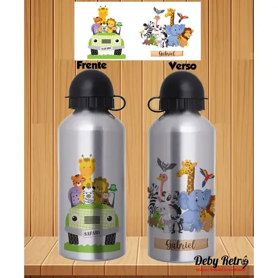 Garrafa squeeze alumínio Safari com nome 500ml, garrafinha personalizada com nome, garrafinha Safari, garrafinha para escola, garrafinha infantil, garrafa escolar, Safari, garrafa de água