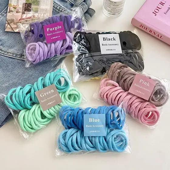 Kit 50 Elásticos de Cabelo Coloridos | Rabicó Macio Infantil Feminino