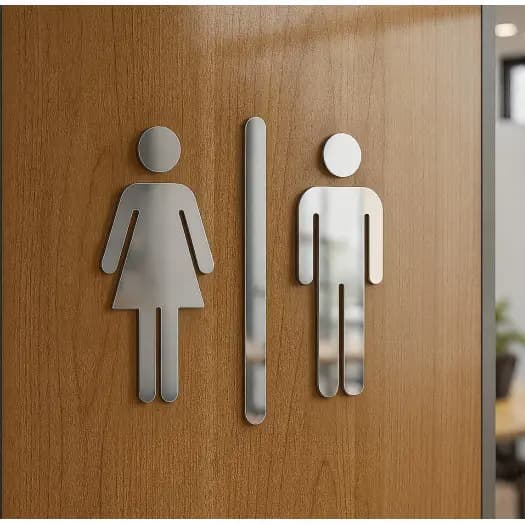 Placa de Sinalização Banheiro Espelho Decorativo em Acrílico