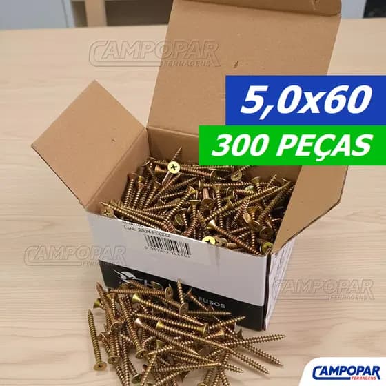 Parafuso Para Madeira 5,0x60 Philips Chipboard Cabeça Chata 300 Peças 5x60