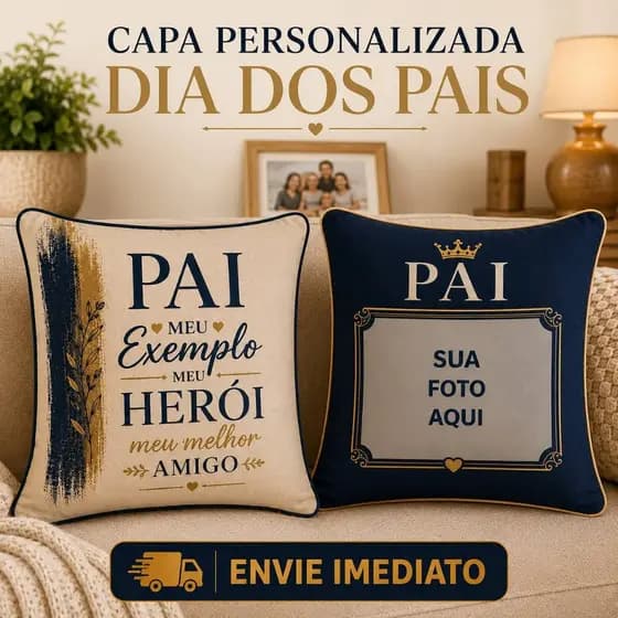 Kit 02 Capas de Almofadas Dia Dos Pais 45cm Personalizada Sua Foto