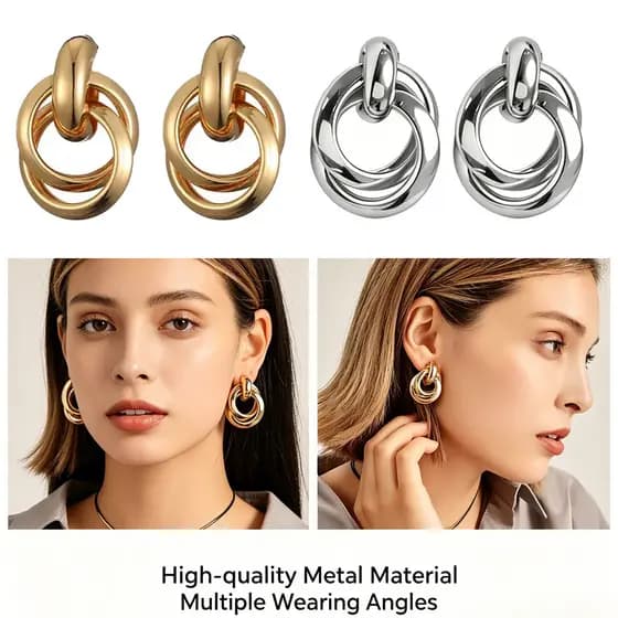 Brincos Elegantes De Metal Torcido Geométrico : De Argola Banhados A Ouro