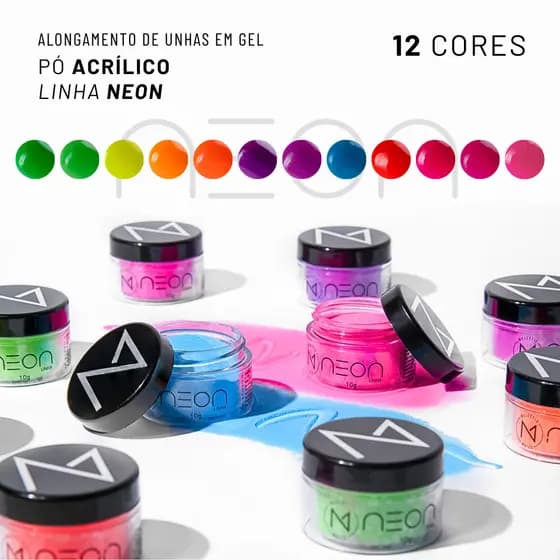 Pó acrílico NEON (12 cores) Alongamento Majestic Nails