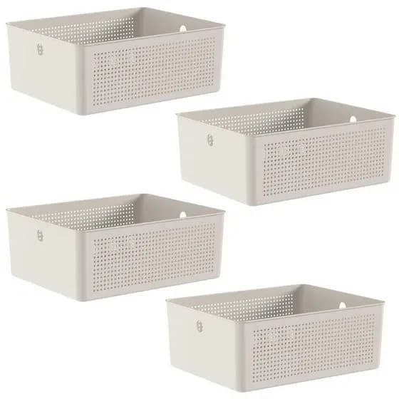 4x Cesto 12L Organizador Ou Flow Bege 13cm X 27cm X 34cm