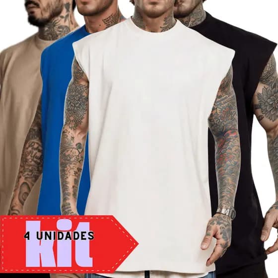 Kit 4 Regatas Oversized Academia Treino Larga 100% Algodão Treino