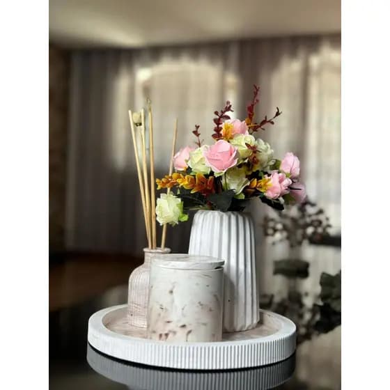 conjunto decorativo banheiro, vasos, jarro de flor, kit 4 peças, dia das mães, sala, banheiro, centro de mesa