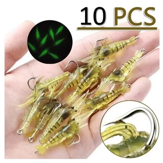 Kit Com 10 Iscas Artificiais Camarão Aromatizado com Anzol de 4 cms e 1,2 gramas