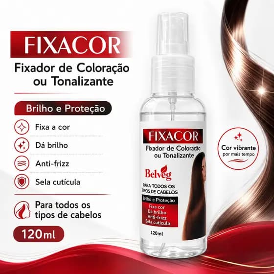 Fixador de Coloração e Tonalizante Belveg 120ml Brilho Proteção Anti Frizz