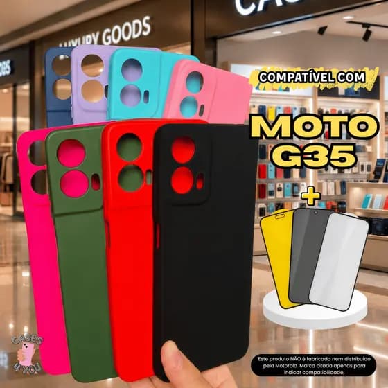 Capa Capinha Compatível Com Motorola G35 + Película 3D Cerâmica Privacidade Câmera